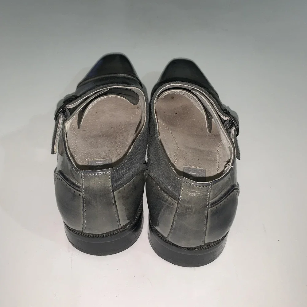 Giovanni Shoes Mens Size 10 Gray Leather Monk Strap Square Toe Dress Handmade